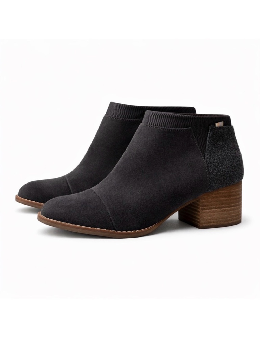 TOMS Charcoal Suede Ankle Booties – Block Heel – Size 9.5
